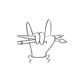 Ilustración de una mano con lápices y pinceles